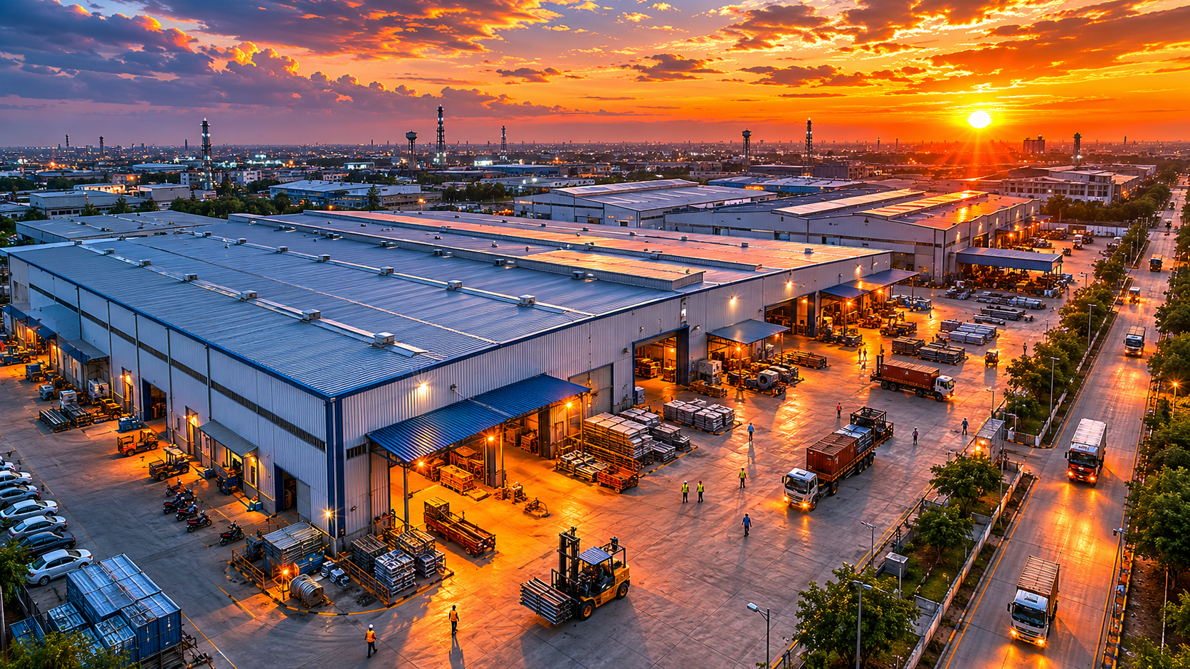 Industrial facility at dusk